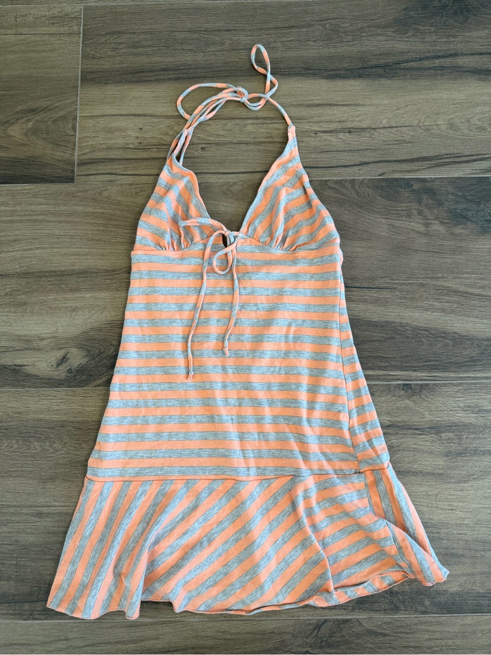 Vintage Forever21 Orange and Grey Striped Halter Dress / Tank Top